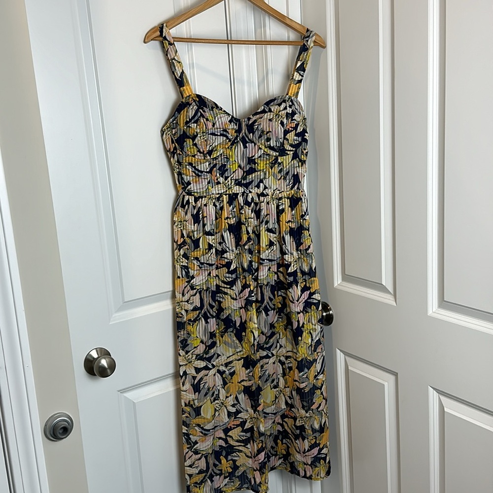 NSR Navy Floral Maxi Dress with Yellow and Pink Accents